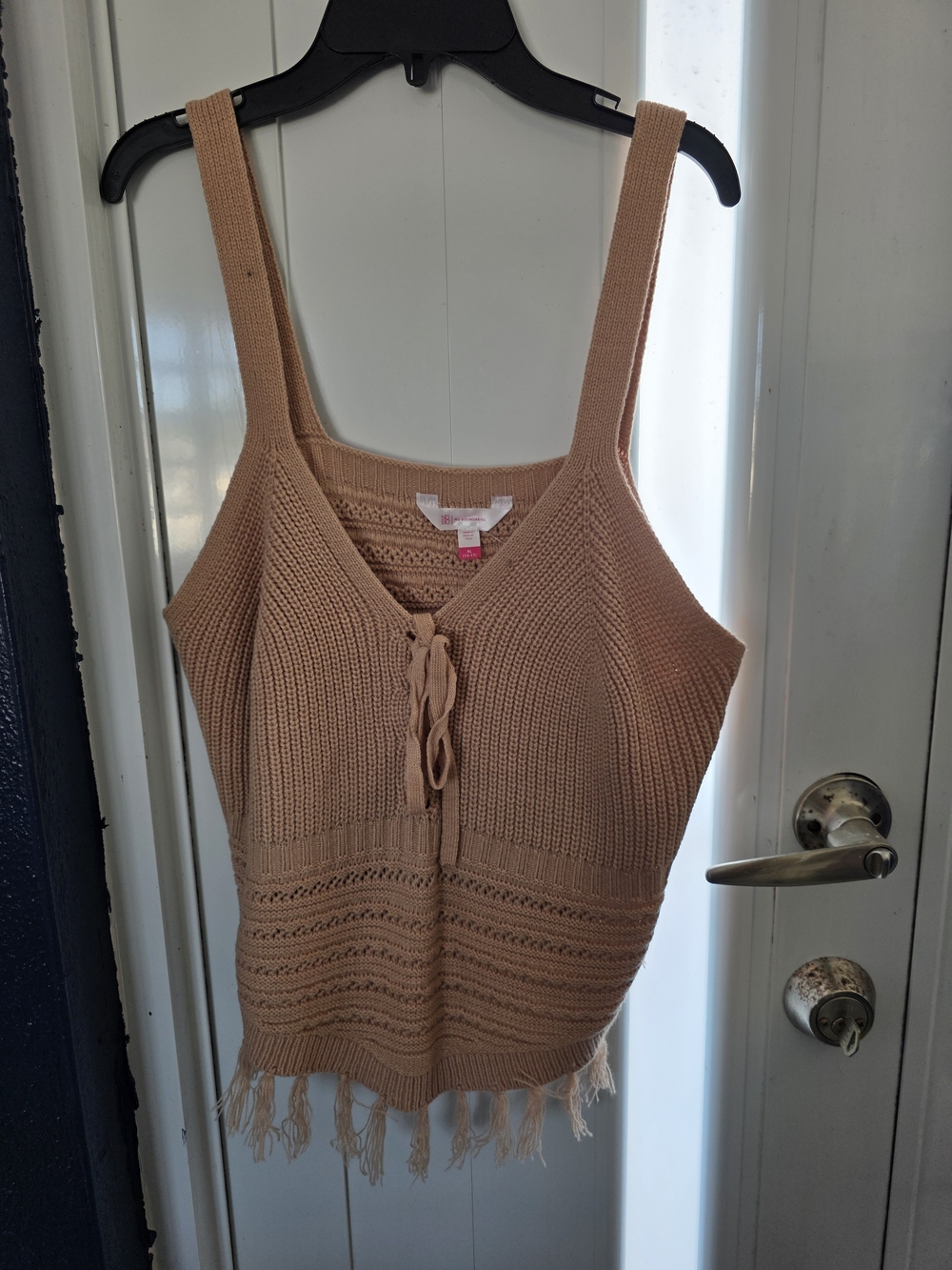 No Boundaries Knit Tie-Front Camisole in Beige Tan